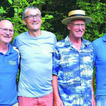 Aus einer «Bieridee» entstanden - Sie motivieren in ihren Männerturnvereinen zum Mitmachen, (von links) die Präsidenten Edwin Keusch, Boswil, Robert Moser, Besenbüren, Peter Kaufmann, Bünzen, Stephan Stäger, Wohlen, Peter Liechti, Waltenschwil, und der Technische Leiter Felix Burkart, Villmergen. Bild: zg