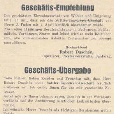 Schöner wohnen - Per Inserat wurde die Geschäftsübergabe im «Wohler Anzeiger» verkündet.
