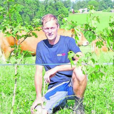 Vorteile, wo er nur hinsieht - Das Beste für seine Rinder, aber auch für die Natur und sich selber – darum setzt Landwirt Pirmin Adler auf Agroforst. Bild: zg