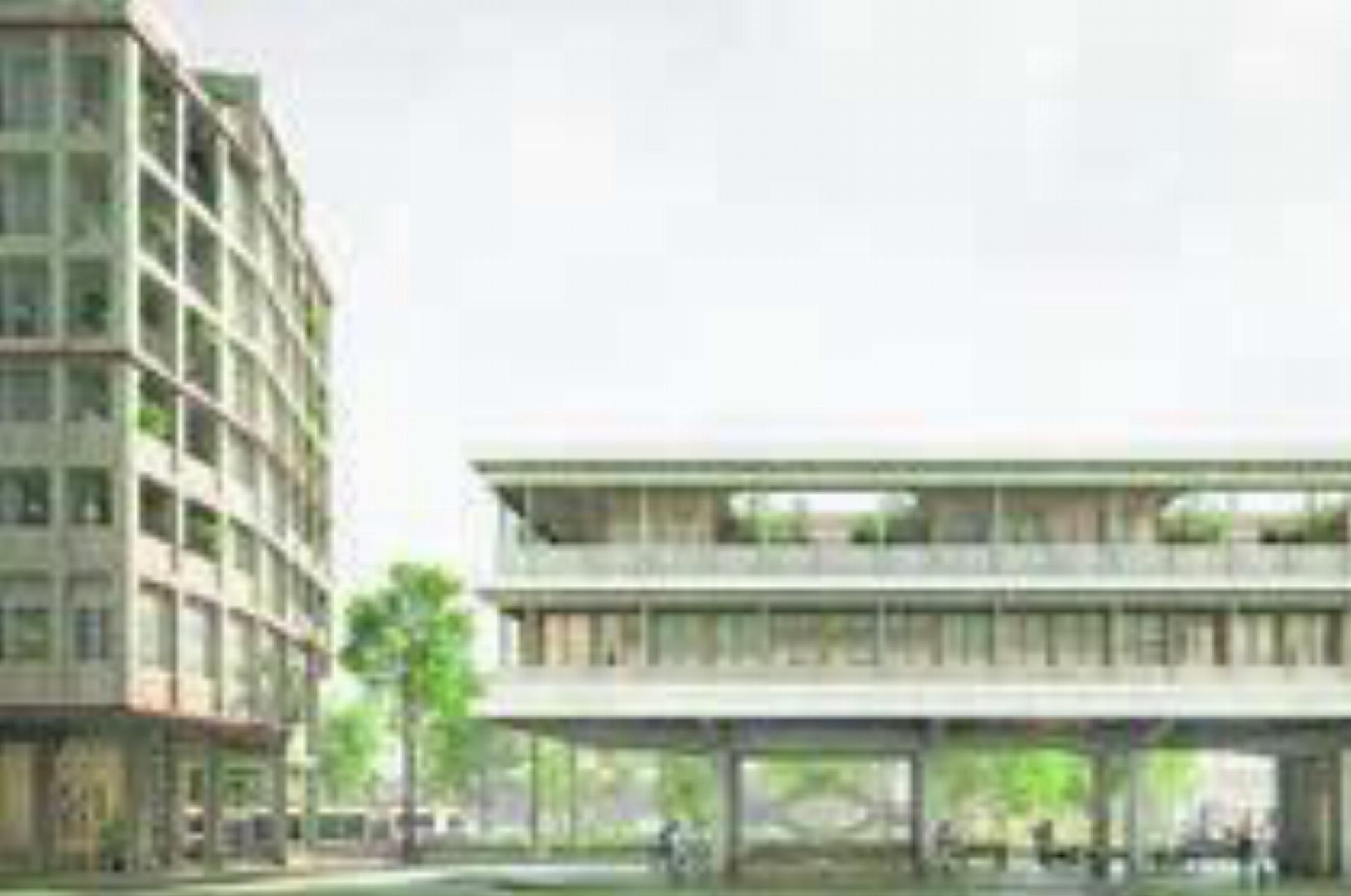 Insbesondere das geplante Hochhaus (l.) neben dem neuen Bahnhof ist den Petitionären ein Dorn im Auge. Bild: Visualisierung/zg