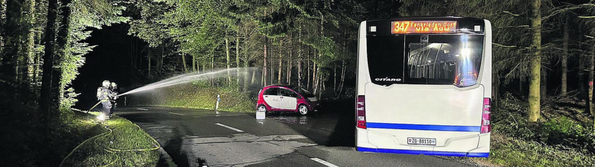 Inszenierter Unfall zwischen einem Elektrofahrzeug und einem Linienbus. Foto: zVg